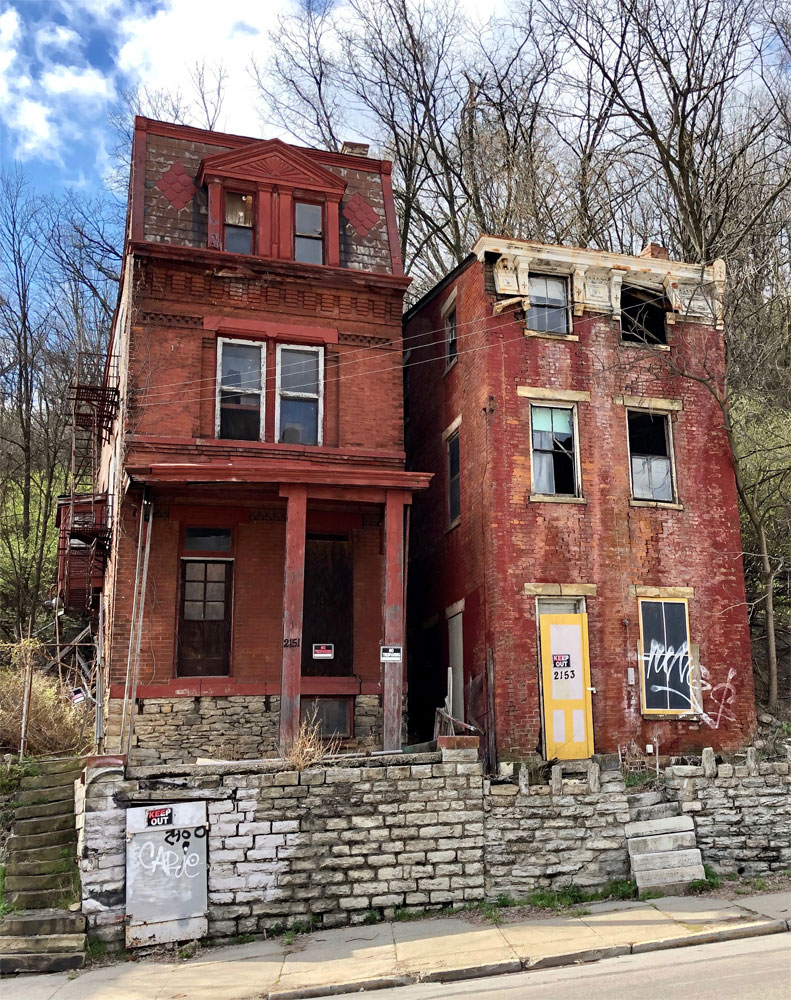 Vine Street, Over-the-Rhine, Cincinnati, OH. This house was condemned by the city and demolished in late March 2021.